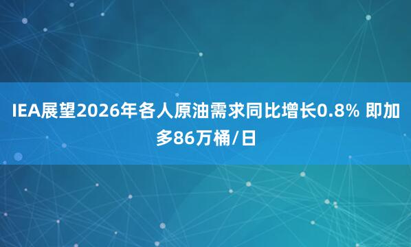 IEA展望2026年各人原油需求同比增长0.8% 即加多86万桶/日